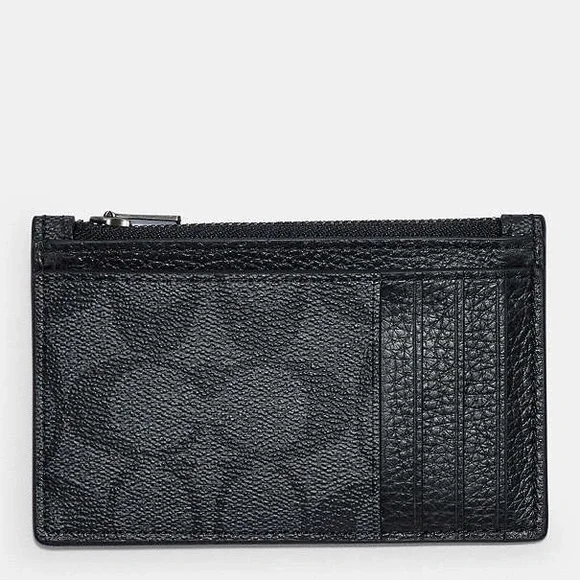 Coach unisex new wave logo monogram leather zip up card holder wallet